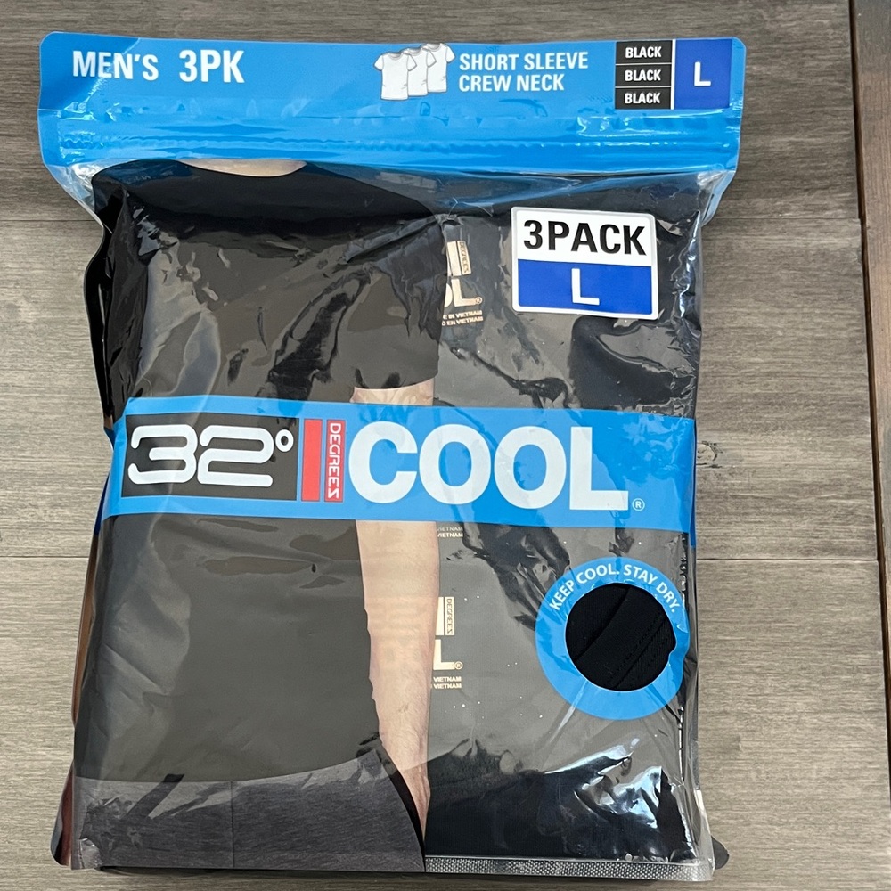 32 Degrees Men's Black Short Sleeve Crew Neck 3-Pack